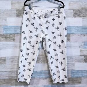LOFT Marisa Fit Ankle Crop Riviera Pants White Floral Cotton Stretch Womens 10P